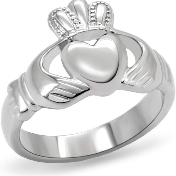 Women's Silver Claddagh Celtic Irish Fashion Comfort Statement Love Ring